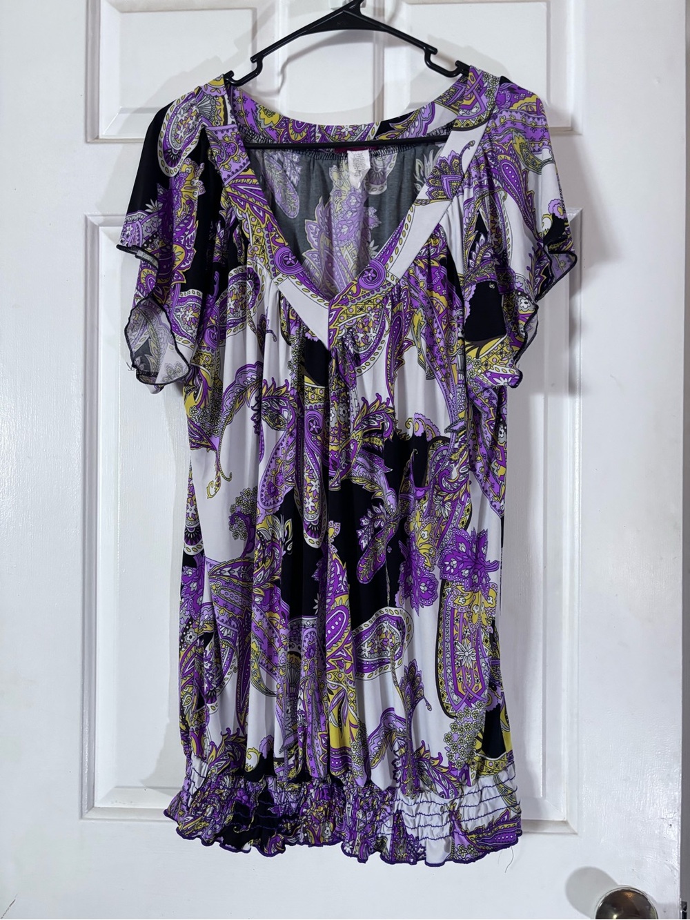 Purple & Yellow Paisley Flutter Sleeve Tunic